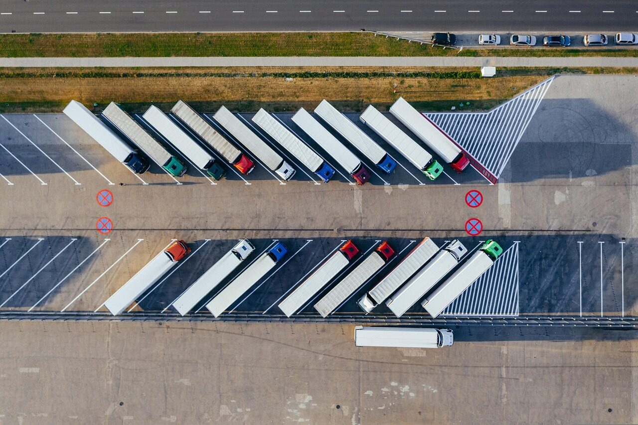Logistics truck depot with loading bays